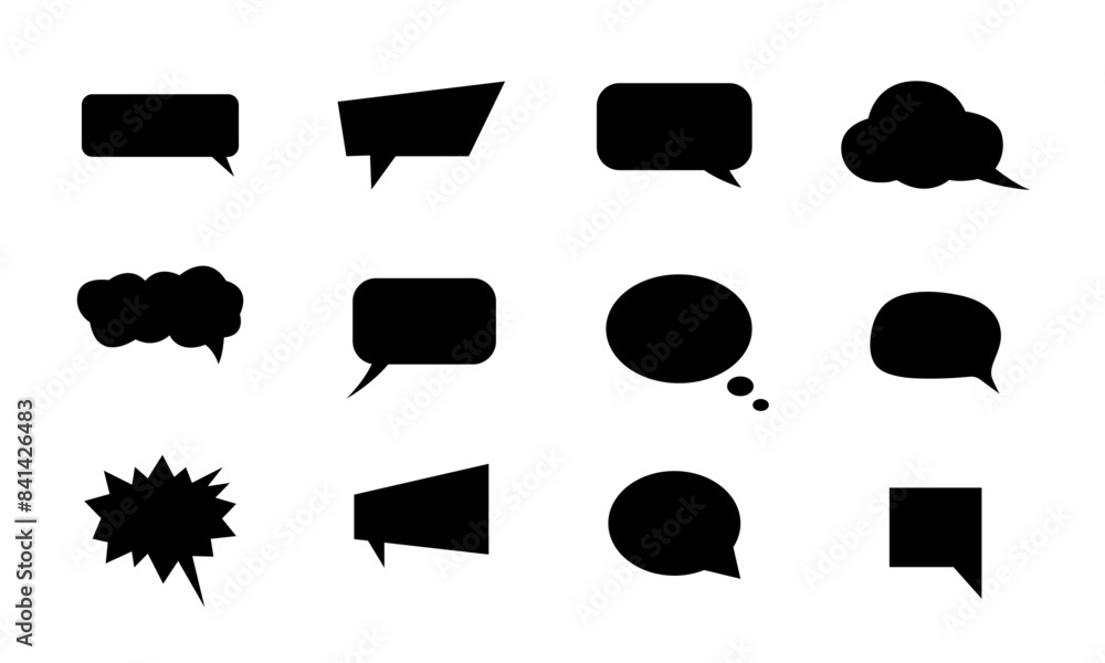 Poster call out bubble or callout speech balloon set of twelve in black color. vector speech clouds chat bu