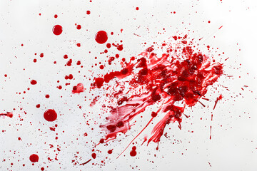 "Fake Red Blood Splatter on White Background: Halloween or Theater Props"