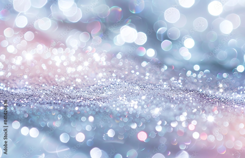 Poster a festive background image with sparkles and bokeh in pastel pearl and silver colors. selective focu