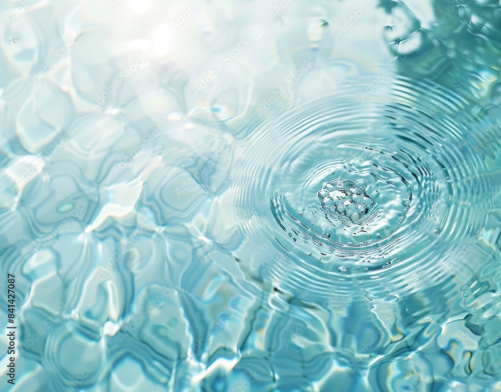 Poster an original and beautiful water surface with chaotic circular waves and a play of light and shadow a