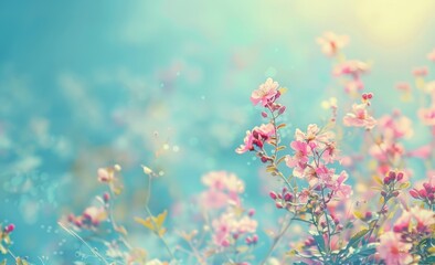 Beautiful white spring forest flowers on a blue background. Natural flower border.