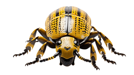 Yellow And Black Spotted Beetle Close Up On White Background