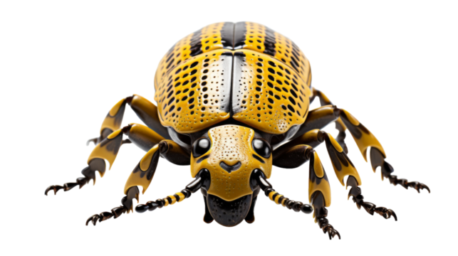Yellow And Black Spotted Beetle Close Up On White Background