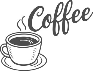 シンプルなコーヒーカップと「Coffee」の英文字イラスト