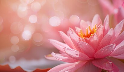 Fototapeta premium A soft pink background with a beautiful pink flower in close-up defocus.