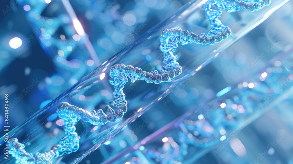 Aufkleber an abstract image of dna strands in test tubes, showing the intricate structure of genetic material