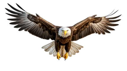 Bald Eagle in Flight Against a White Background