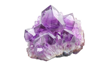 Fototapeta premium Stunning purple amethyst crystal cluster showing sharp, angular formations, isolated on a transparent background.