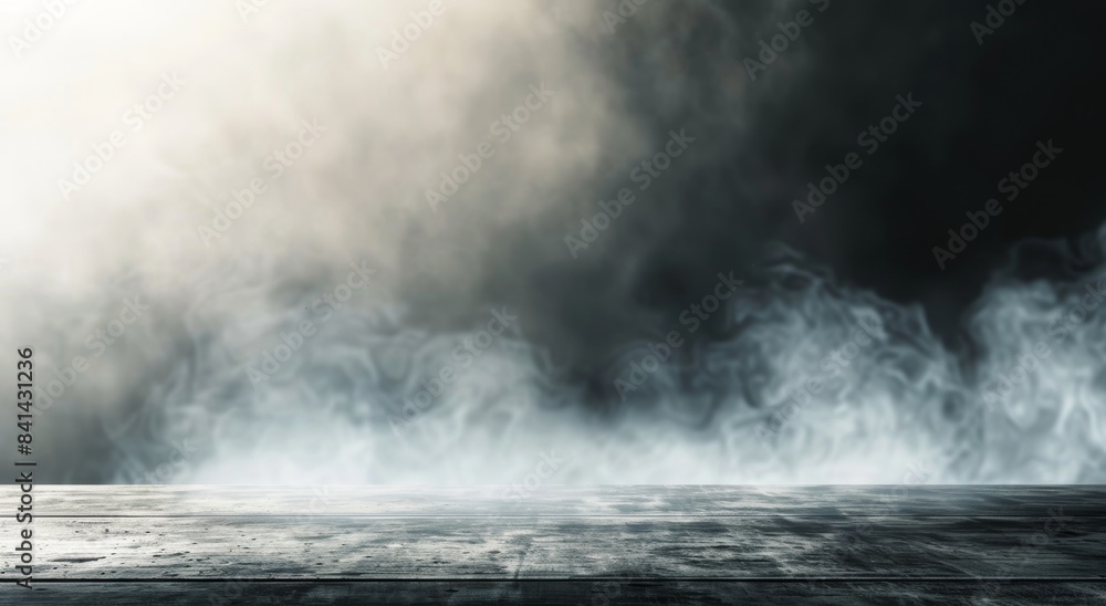 Aufkleber a dark background with smoke or fog on the floor is created using artificial intelligence.