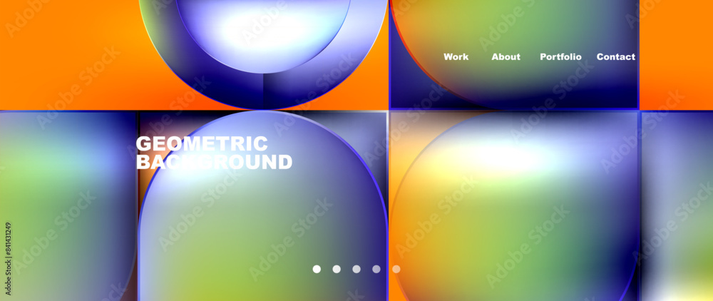 Poster Bright colorful squares with round elements minimal geometric background. Vector Illustration For Wallpaper, Banner, Background, Card, Book Illustration, landing page