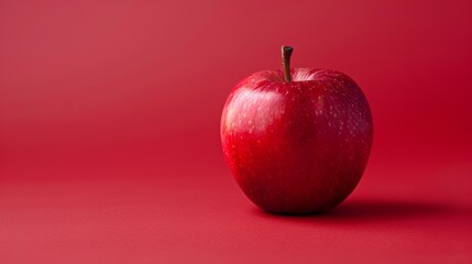 a ripe red apple, isolated against a plain red background,