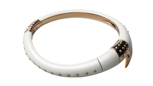White and Gold Horn-Shaped Bracelet With Gold Dots