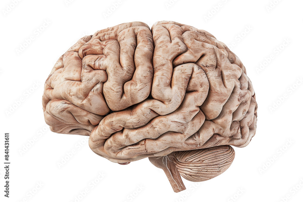 Poster high-resolution image of a human brain, showcasing intricate details of the cerebral cortex and over