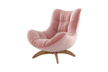 Stylish pink velvet armchair with wooden legs, perfect for modern interiors and cozy living spaces.