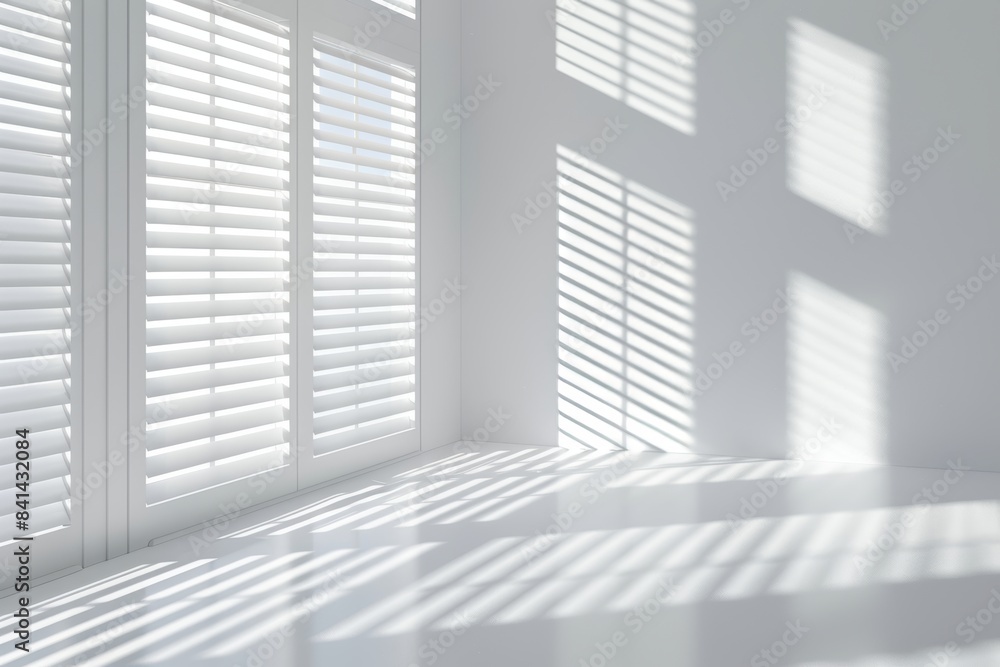 Poster artificially generated background with a light white empty wall in a room with a perspective. minima