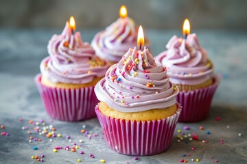 Sweet Birthday cupcakes. Home food bright. Generate Ai