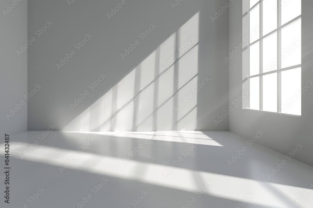 Poster background for the presentation with light gray walls and smooth floors that reflect light in intere