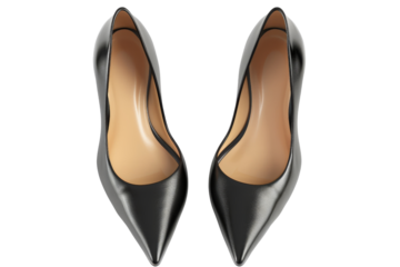 Top view of elegant black high-heeled shoes. Perfect for showcasing fashion footwear, style, and sophistication in a minimalist design.