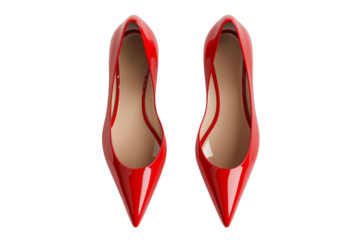 Top view of stylish red high heel shoes. Perfect for fashion, elegance, and style-themed projects. Isolated on a transparent background.
