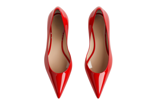 Top view of stylish red high heel shoes. Perfect for fashion, elegance, and style-themed projects. Isolated on a transparent background.