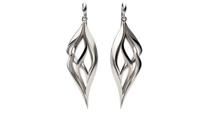 Silver Teardrop Shaped Intertwined Earrings With Curved Designs