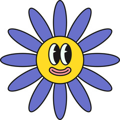 simple vector sunflower with blue leaves and happy face expression funny character illustration