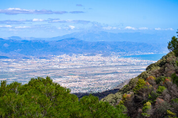 Naklejka premium Panoramic view on Mediterranean sea and surrounding cities from Mijas peak, Andalusia, Malaga, Spain