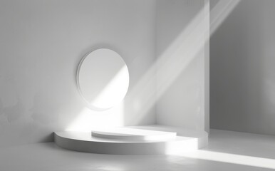 Modern futuristic podium with integrated lighting for product presentations. AI-generated design.