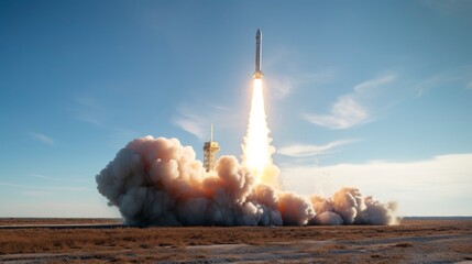 View of a space rocket taking off from the runway