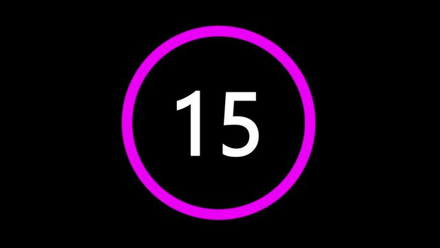 20 seconds countdown with colorful circle on black background animation digital clock 