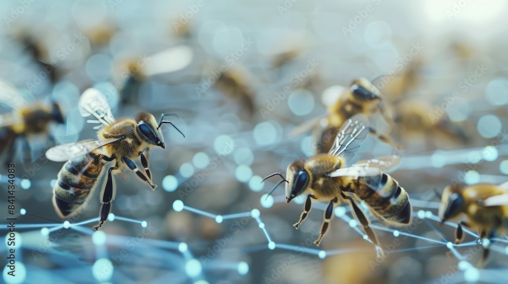 Poster a group of smart beehives connected to a central hub allowing for effortless data collection and man