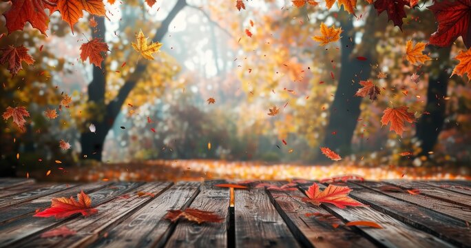 The background of this presentation features fallen dry orange leaves on wooden boards against a blurry autumn park backdrop in a beautiful, colorful autumnal color scheme.