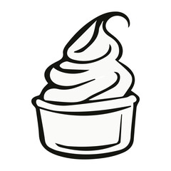 Ice cream in doodle style isolated on white background. Signature icon. Outline vector illustration. Can be used as an icon or symbol. Decorative element. Hand drawn in black.