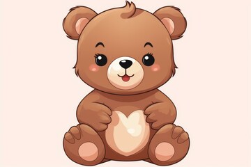 Obraz premium Charming baby bear cartoon clipart with a heart backdrop, perfect for nursery decor.