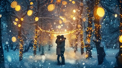 This winter photo with two girlfriends is taken against the backdrop of a lit alleyway during the evening.