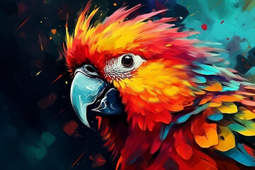 Vibrant parrot illustration perfect for posters  postcards. Cute and beautiful face of the animal in digital art form.