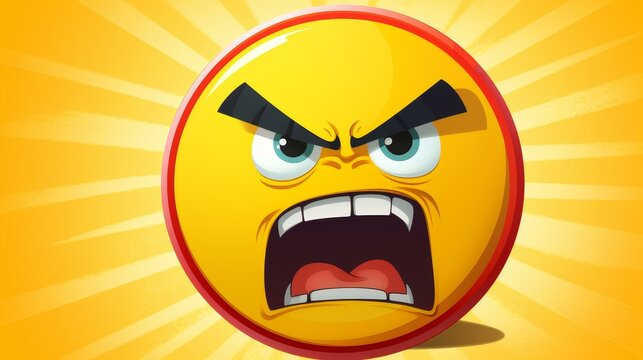 Vibrant cartoon illustration of an angry emoticon with a protest sign in a speech bubble.