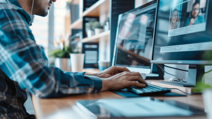 a close-up image of a technical support specialist conducting a video call with a customer, explaining technical details and solutions, Technical Support, Specialist, IT, Teamwork,