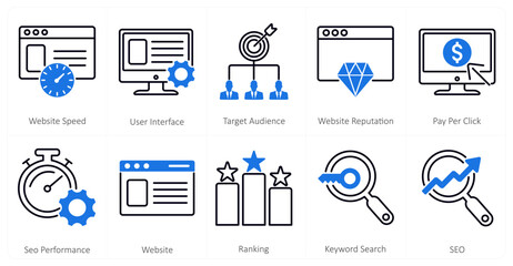 A set of 10 mix icons as website speed, user interface, target audience