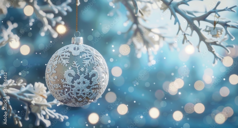 Aufkleber a lovely christmas ball on a spruce branch with an intricate handmade pattern. created using artific