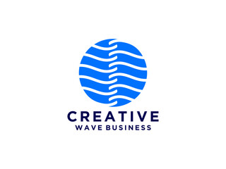 Sea water wave in a circle line logo design.