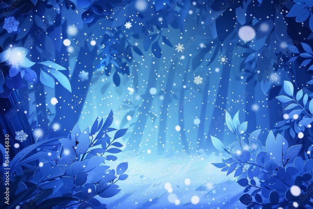 Poster an ai-created winter background with a fantasy tree in the snow and frosted branches.