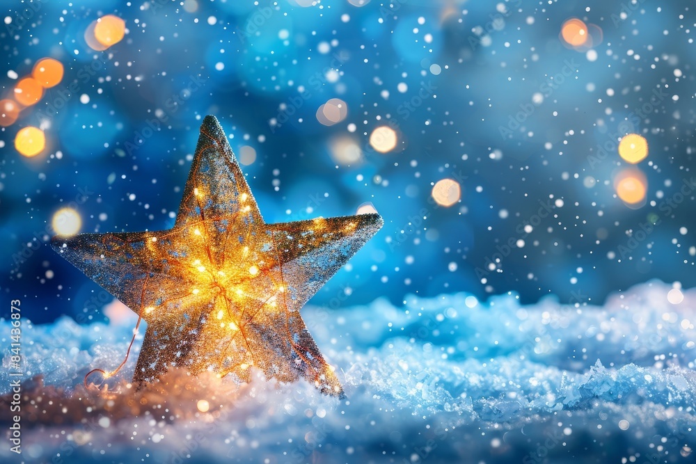 Poster the background is a beautiful winter christmas scene with a star covered in frost. it was created wi