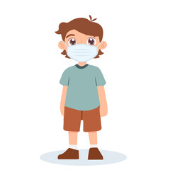 happy cute little boy wears a mask.