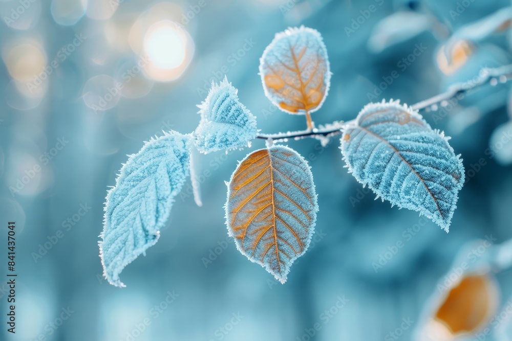 Poster the background is created using ai and features frosted leaves in the winter season.
