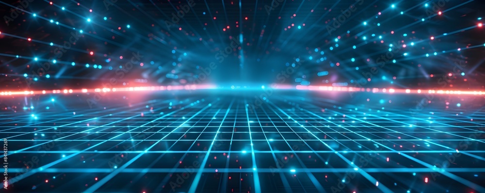 Poster futuristic neon grid background for tech products and concept display