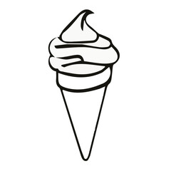 Sketch in the style of a frozen dessert in the form of an ice cream cone. Vector illustration isolated on white background.