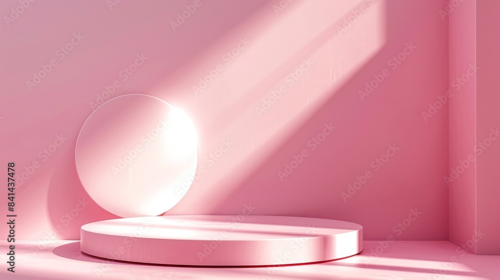 Poster pink podium abstract background with open backdrop pedestal for product placement. ai generated.