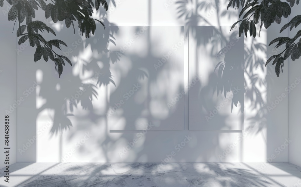 Poster an elegant shadow from a window on a white wall. a simple minimalistic natural background is perfect