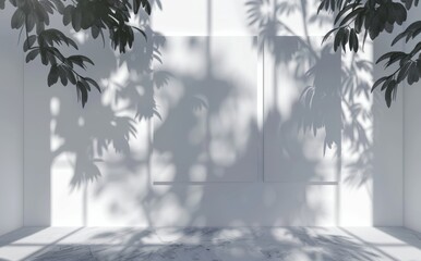An elegant shadow from a window on a white wall. A simple minimalistic natural background is perfect for presentations.